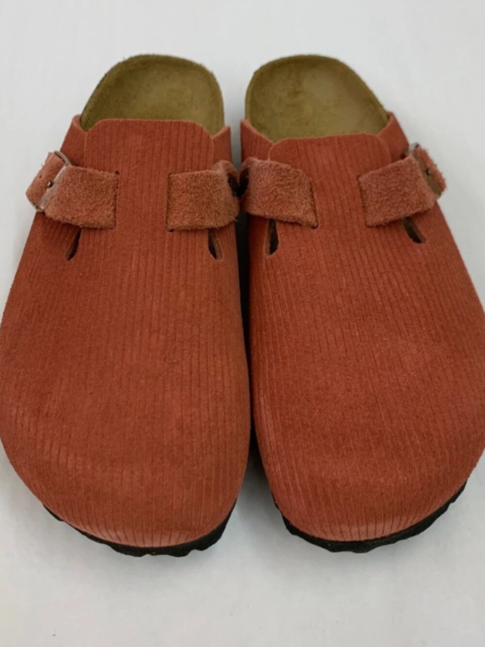 Birkenstock Boston Corduroy Sienna Red Suede Embossed Narrow Width Clogs